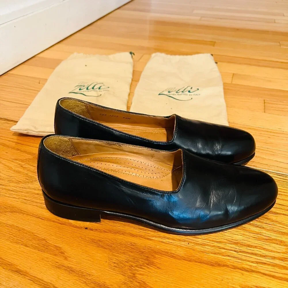 Zelli Men's Leather Black Loafers Flat Oxford Sz 9.5 M, Hand Crafted In Italy.